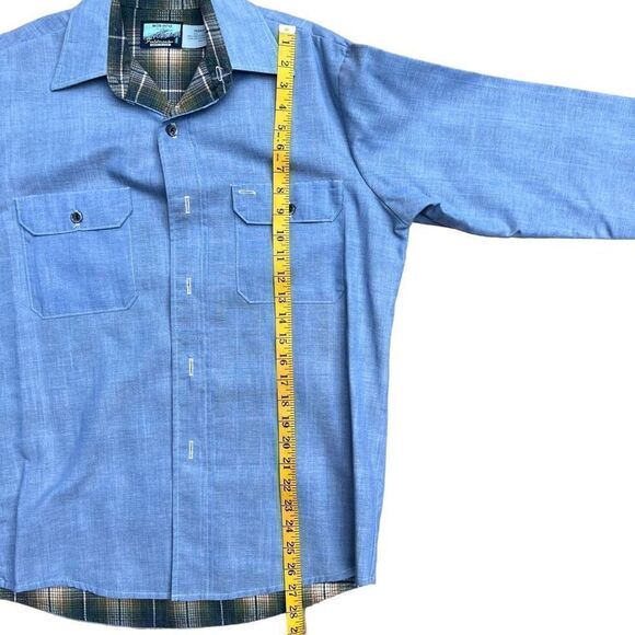 VINTAGE FIELDMASTER Perma-Prest Men’s Blue Chambray Flannel Button Up Size M - Picture 6 of 7